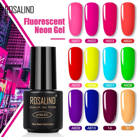 ROSALIND Neon Gel Polish varnishes Hybrid Nails For Manicure 7ML Semi Permanent Soak off Primer Base Top Coat Gel Nail Polish